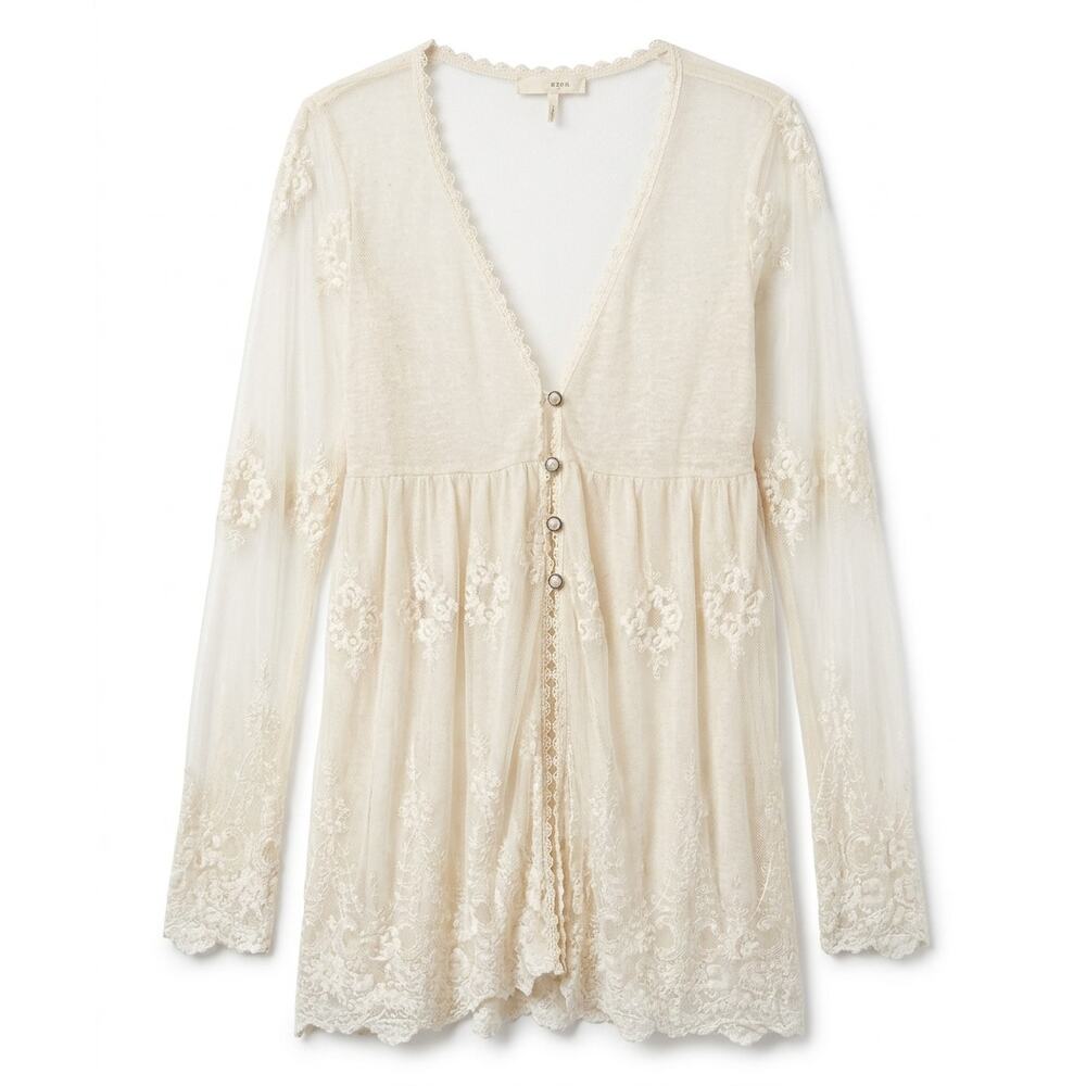 A'Reve Lacy Mesh Top Womens Small Ivory Embroidered Layer Topper Boho Coverup